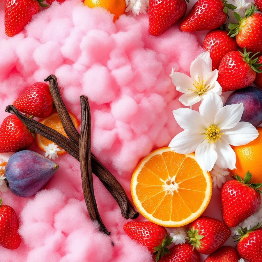 Pink Sugar inspired Roll On Perfume with fruity scents of strawberry, orange, and vanilla on a soft background