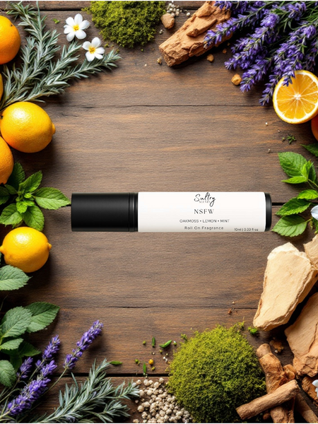 Polo Sport inspired roll on fragrance by Sultry Scents with citrus and mint notes on a wooden background