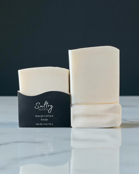Pure tallow handcrafted soap by Sultry Scents, featuring a creamy texture and elegant packaging