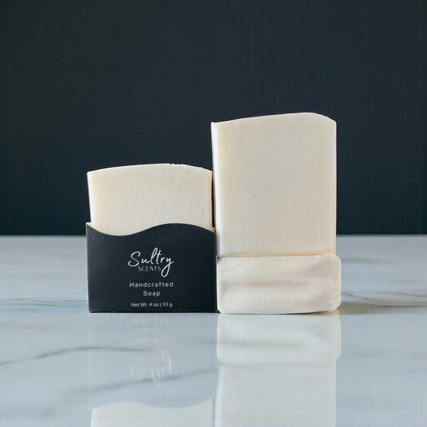 Pure tallow handcrafted soap by Sultry Scents, featuring a creamy texture and elegant packaging