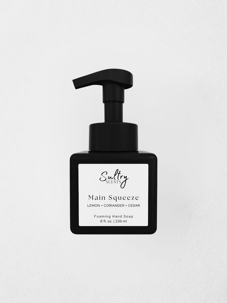 Replica Under the lemon tree inspired foaming hand soap by Sultry Scents in sleek black pump bottle