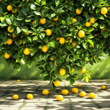 Bright yellow lemons hanging on green tree branches with some fallen on the ground Replica under the lemon tree inspired foaming hand soap