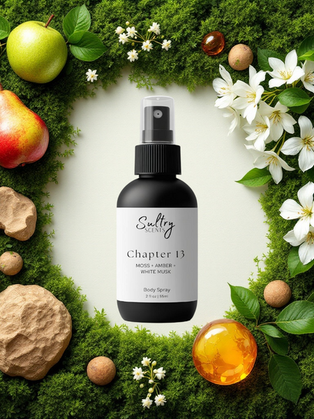 Sultry Scents Chapter 13 Body Spray featuring notes of moss, amber, and white musk, Another 13 dupe body spray