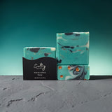 Santal 26 inspired Turquoise Soap Bar with marbled turquoise design and golden accents