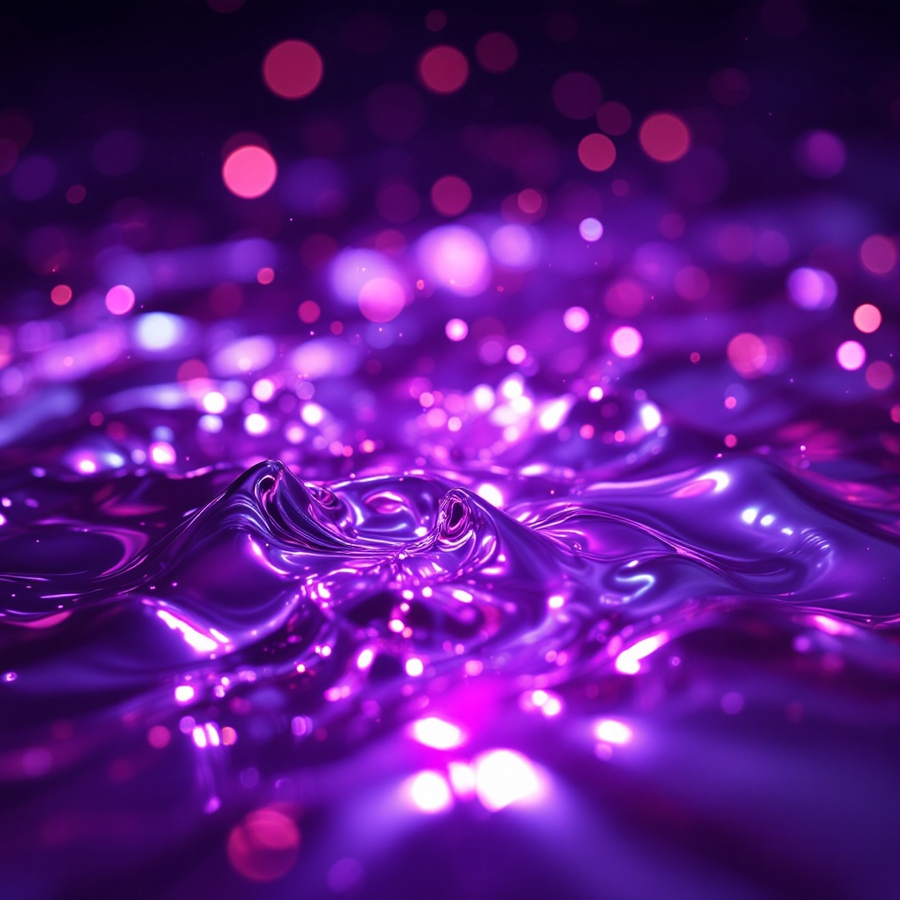Abstract glowing purple liquid surface with bokeh lights representing Sultry Scents Huckleberry body spray