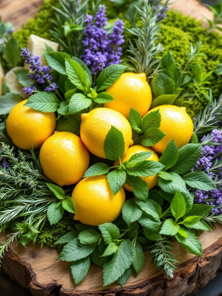 Lemon and herb arrangement featuring mint and lavender for Sultry Scents soap inspired by Polo Sport with grit