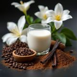 Soft Touch Goat Milk and Silk Soap Bar displayed with coffee beans and white flowers for a refreshing spa experience