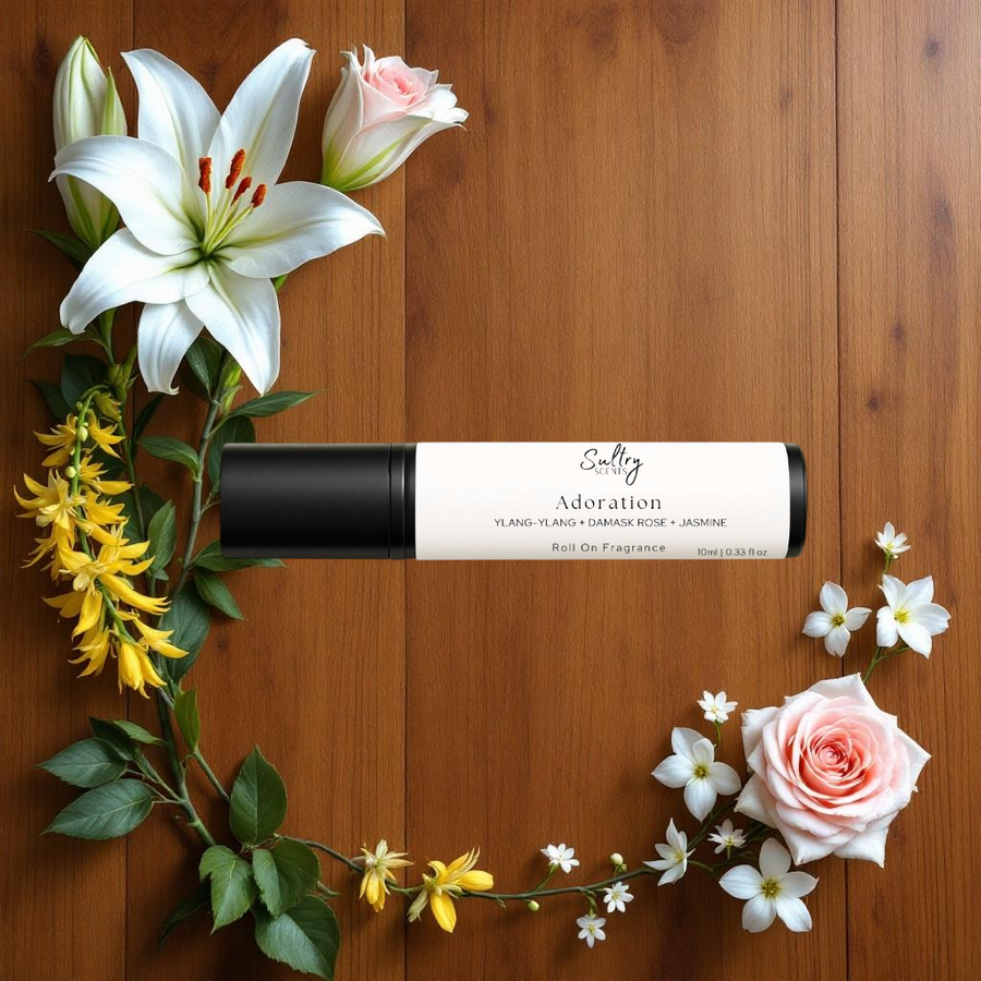 Perfume roll on inspired by J'adore. Sultry Scents floral roll on perfume with lily rose and jasmine on wood