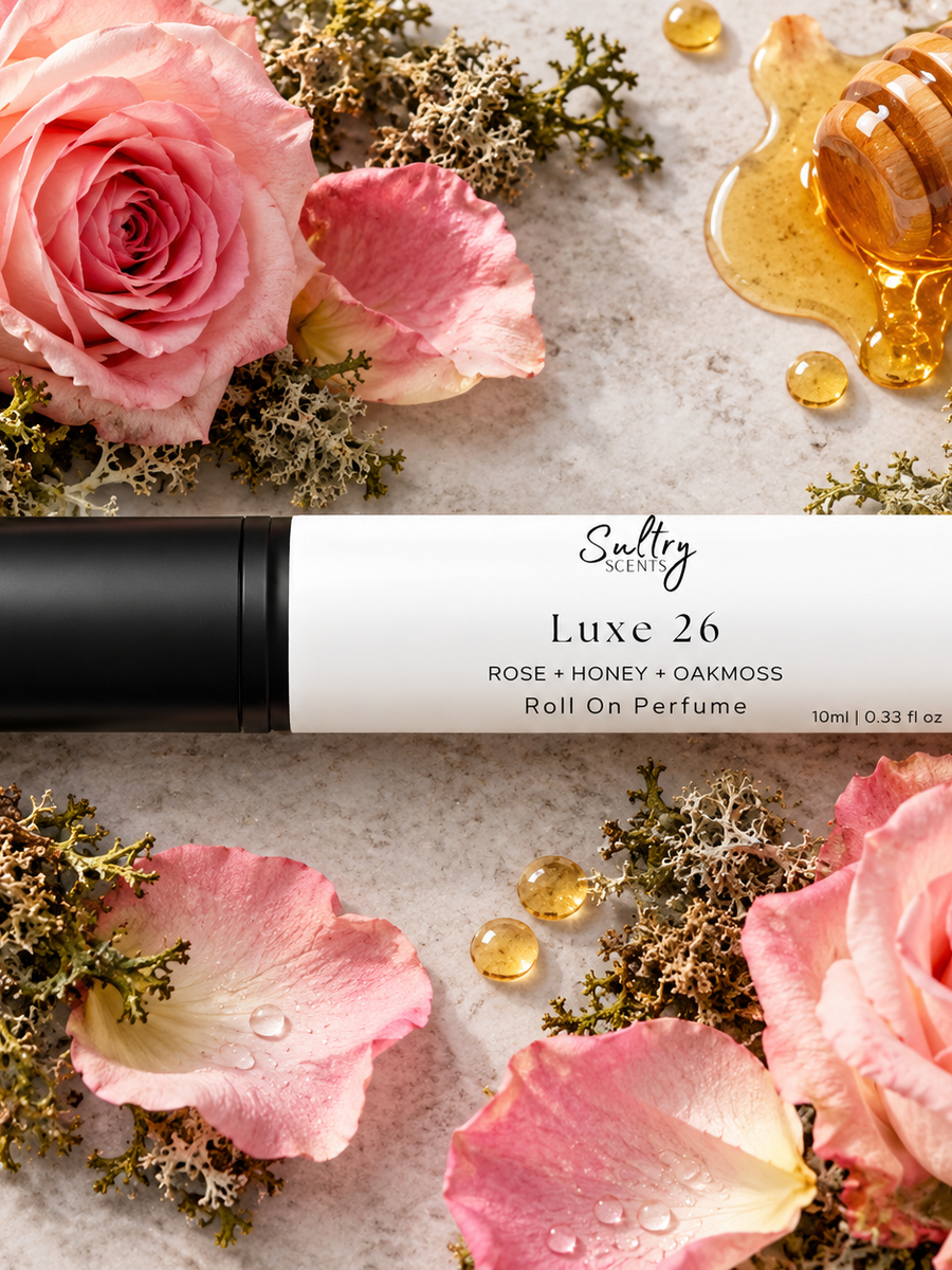 Sultry Scents Luxe 26 Roll-On Perfume featuring notes of rose, honey, and oakmoss inspired by Downy Unstopables No. 26