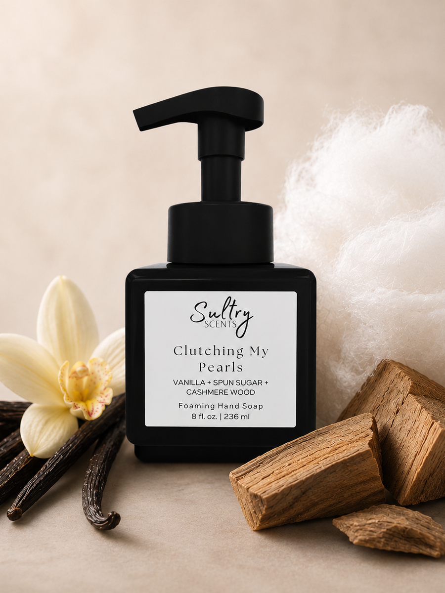 Sultry Scents Vanilla Skin inspired luxury foaming hand soap in a stylish black pump bottle