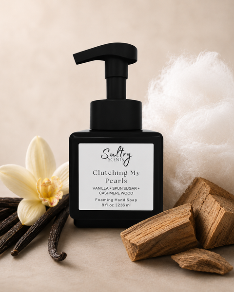 Sultry Scents Vanilla Skin inspired luxury foaming hand soap in a stylish black pump bottle