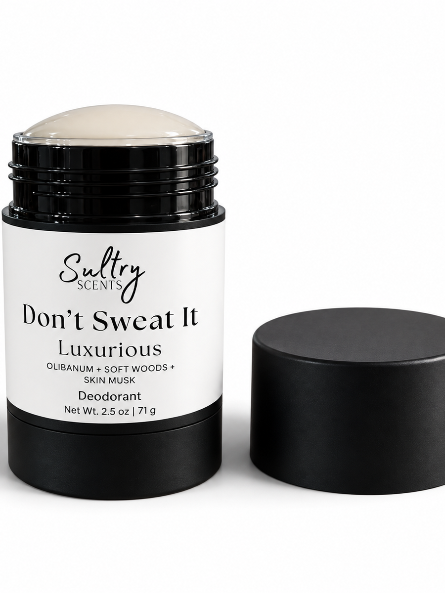 Sultry Scents Don't Sweat It Aluminum Free Deodorant in a sleek black container for a refreshing scent