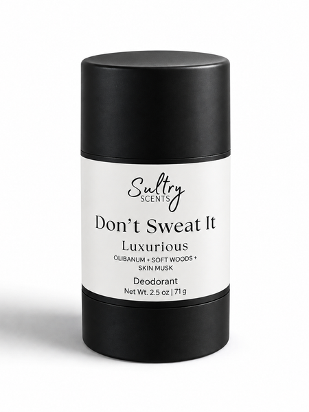 Sultry Scents Don't Sweat It Luxurious deodorant in a sleek black stick, aluminum free deodorant