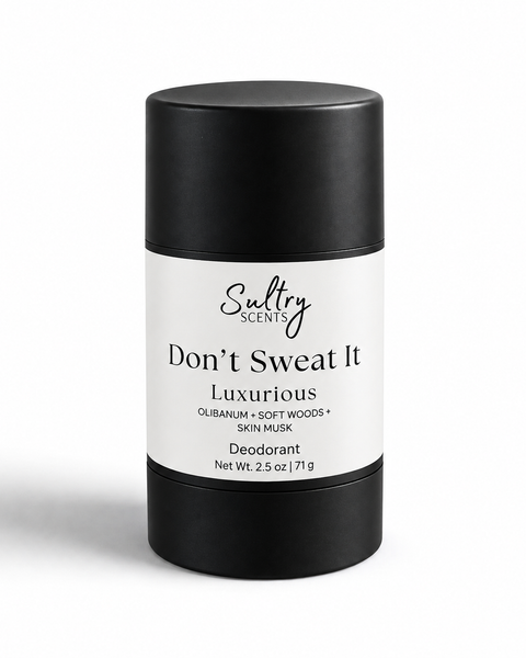 Sultry Scents Don't Sweat It Luxurious deodorant in a sleek black stick, aluminum free deodorant