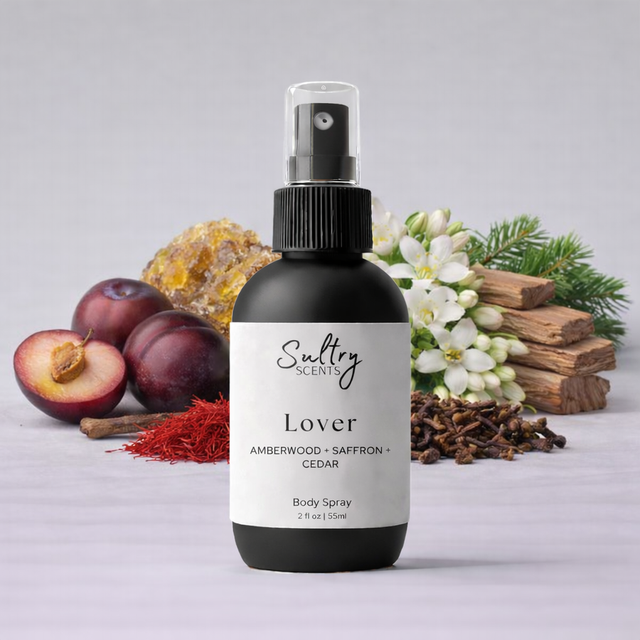 Sultry Scents Lover Roll-On Fragrance Oil featuring amberwood saffron cedar, a Baccarat Rouge 540 dupe body spray