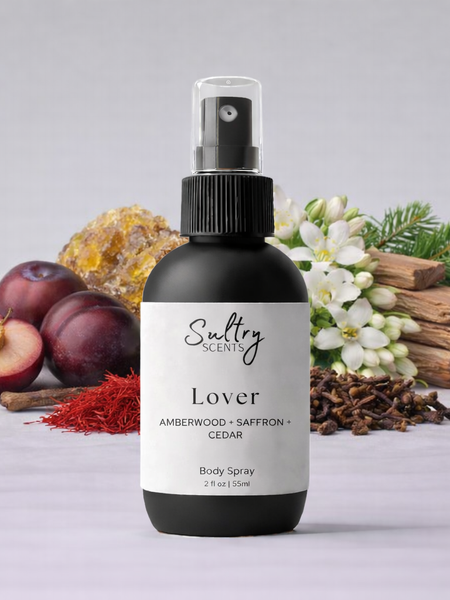 Sultry Scents Lover Roll-On Fragrance Oil featuring amberwood saffron cedar, a Baccarat Rouge 540 dupe body spray