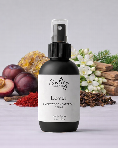 Sultry Scents Lover Roll-On Fragrance Oil featuring amberwood saffron cedar, a Baccarat Rouge 540 dupe body spray
