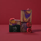 Baccarat Rouge 540 inspired luxury soap in vibrant colors with rose accents from Sultry Scents
