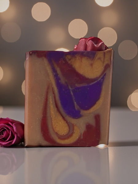 Baccarat Rouge 540 inspired luxury soap with elegant swirls and rose accents for a luxurious bath experience