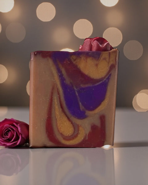 Baccarat Rouge 540 inspired luxury soap with elegant swirls and rose accents for a luxurious bath experience