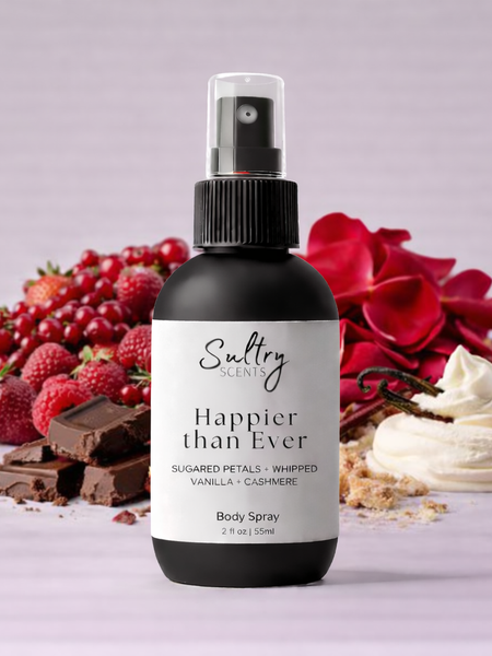 Sultry Scents Happier Than Ever Body Spray with notes of whipped vanilla, cashmere, and berries, a Billie Eilish fragrance dupe