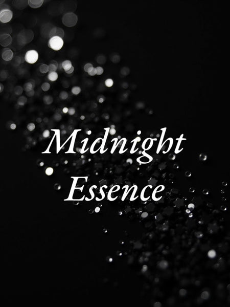 Sultry Scents Midnight Essence branding on black glitter bokeh background Black Opium inspired body spray