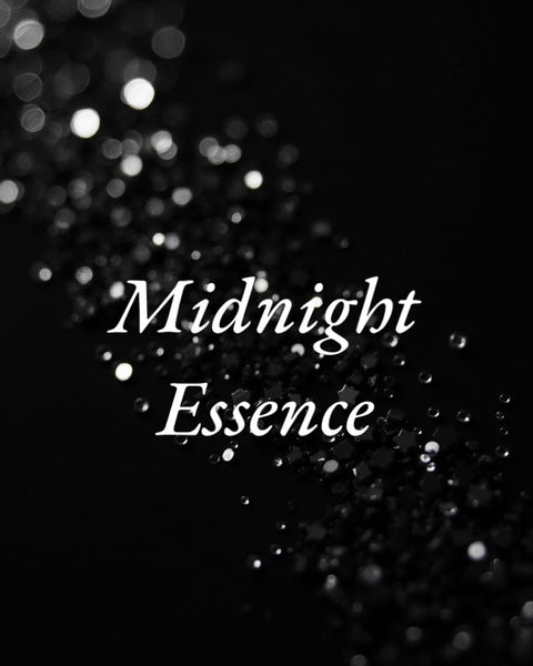 Sultry Scents Midnight Essence branding on black glitter bokeh background Black Opium inspired body spray