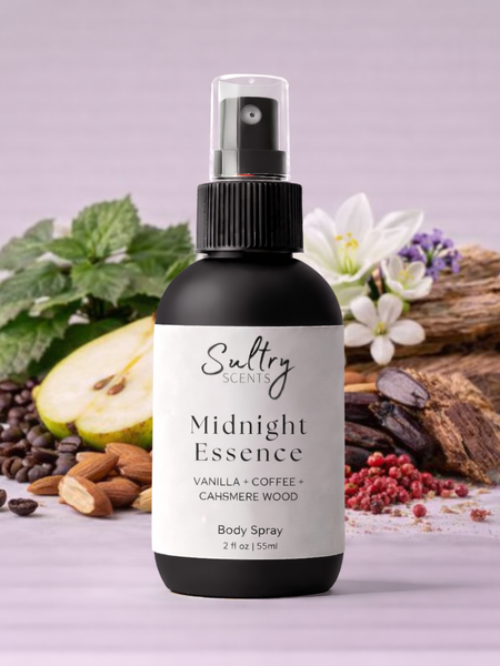 Sultry Scents Midnight Essence Body Spray with Vanilla, Coffee, and Cashmere Wood, inspired by Black Opium