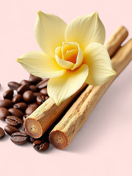 Black Opium inspired body spray fragrance notes shown as vanilla flower coffee beans and cinnamon sticks