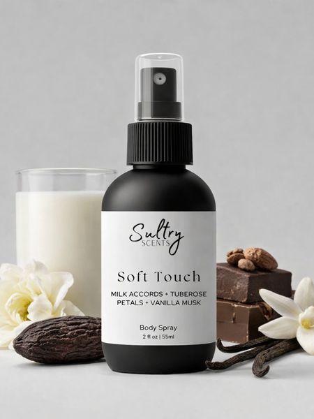 Sultry Scents Soft Touch Body Spray with Milk Accords and Tuberose inspired by blanche bete