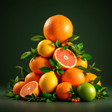 Blue Capri Volcano inspired soap Serendipity surrounded by fresh citrus fruits and green leaves