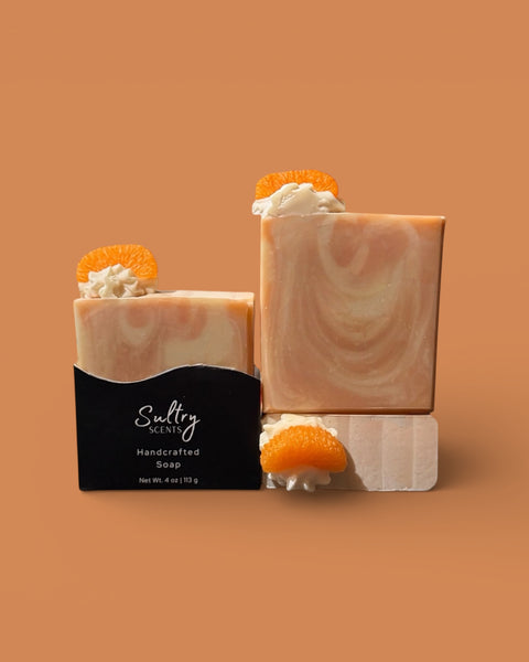 Blue Capri Volcano inspired soap Serendipity in a creamy swirl design with citrus accents