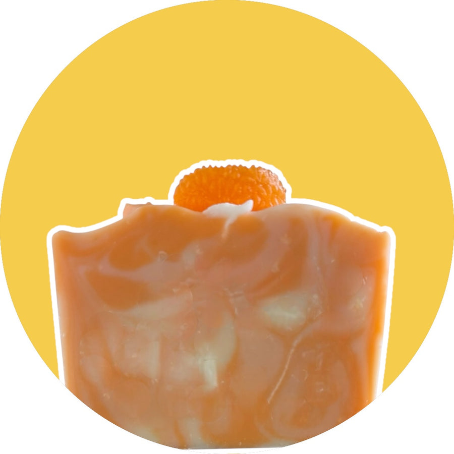 Blue Volcano inspired soap Serendipity by Sultry Scents with orange swirl and decorative top