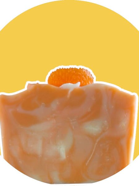 Blue Volcano inspired soap Serendipity by Sultry Scents with orange swirl and decorative top