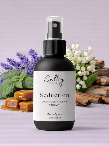 Sultry Scents Seductive Body Spray inspired by Diva featuring patchouli, musk, and caramel notes