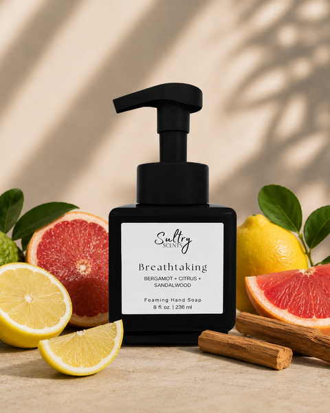 Sultry Scents Breathtaking citrus sandalwood foaming hand soap with scent notes of citrus, bergamot and sandalwood