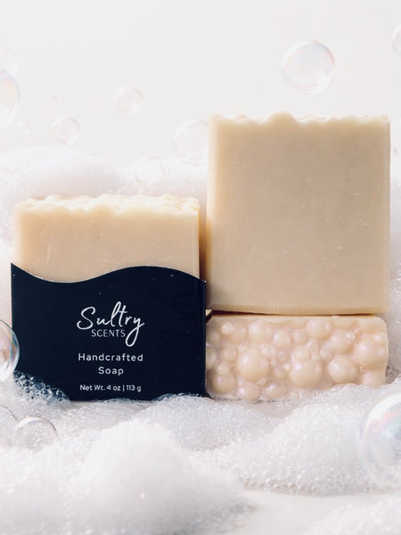 Sultry Scents handcrafted soap bar with silk, inspired by bubble bath for a luxurious cleanse