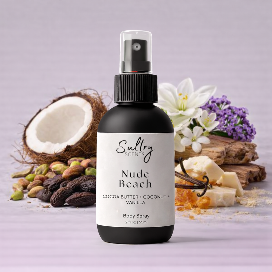 Sultry Scents Nude Beach Roll-On Fragrance Oil with cocoa butter and coconut, a bum bum dupe body mist