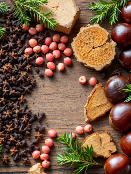 By the Fire inspired luxury foaming hand soap scent display with cloves chestnuts pink peppercorns and fir