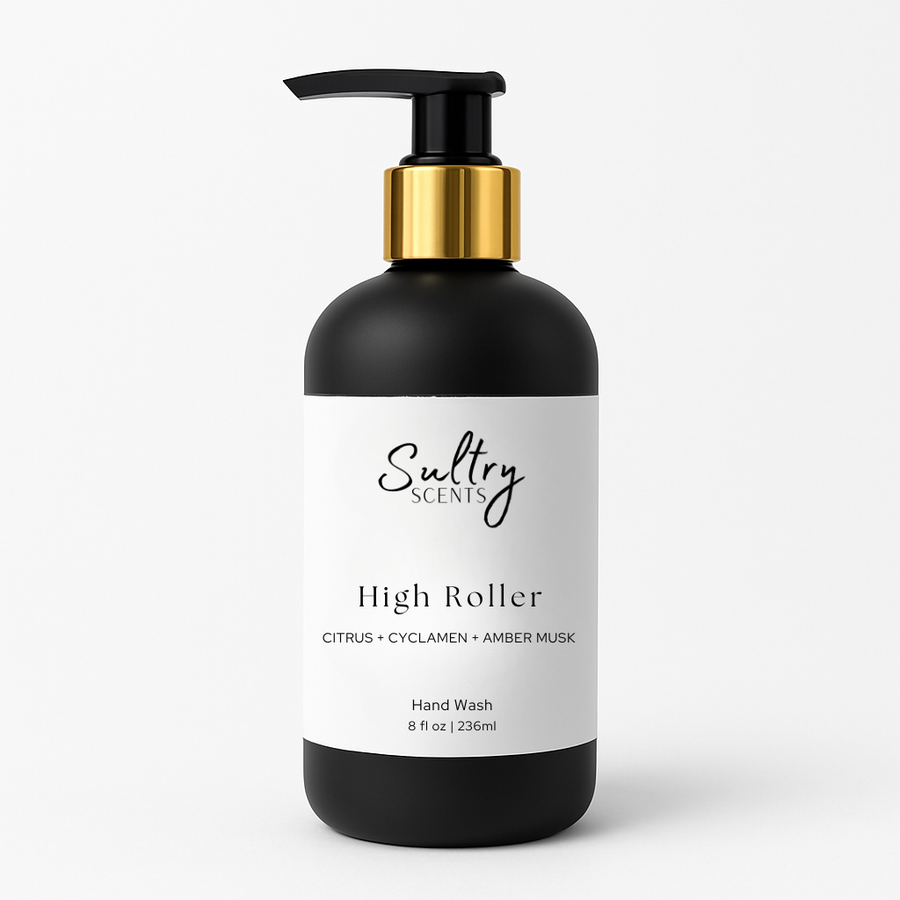 Sultry Scents High Roller Hand Wash featuring a citrus and amber musk fragrance, inspired by Caesar's Palace inspired soap