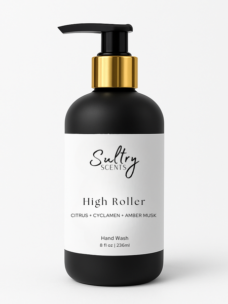 Sultry Scents High Roller Hand Wash featuring a citrus and amber musk fragrance, inspired by Caesar's Palace inspired soap