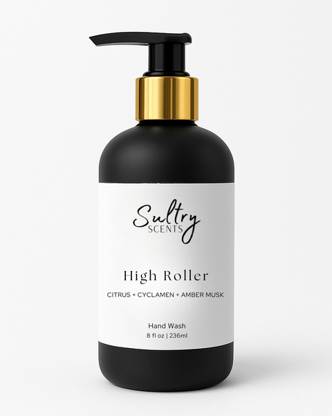 Sultry Scents High Roller Hand Wash featuring a citrus and amber musk fragrance, inspired by Caesar's Palace inspired soap