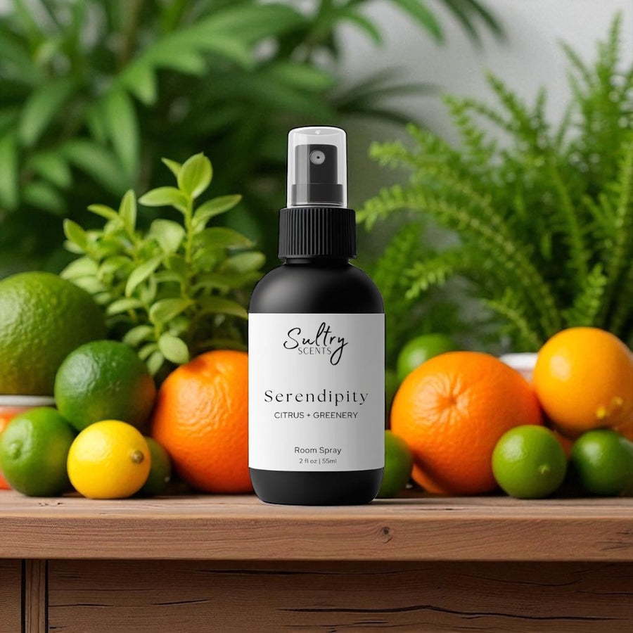 Sultry Scents Serendipity odor eliminating room spray with citrus fruits and greens Capri Blue Volcano inspired room spray