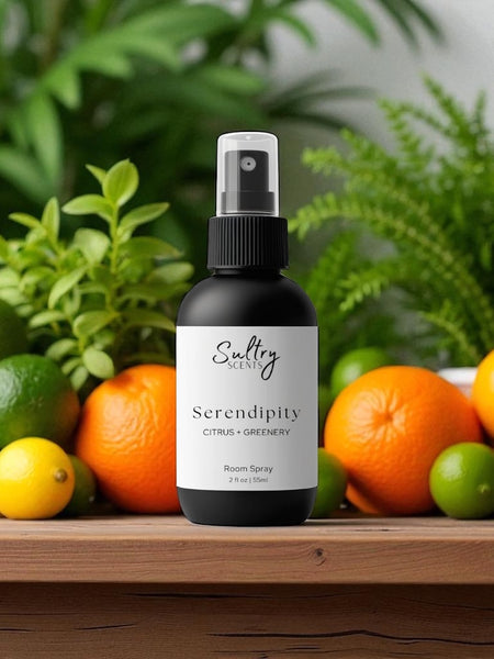 Sultry Scents Serendipity odor eliminating room spray with citrus fruits and greens Capri Blue Volcano inspired room spray