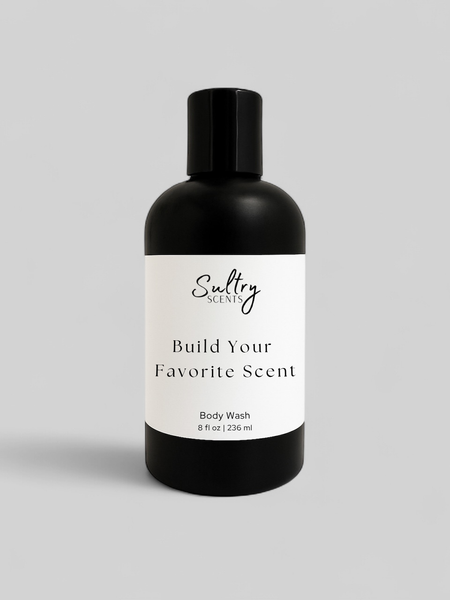 Sultry Scents black bottle of body wash to Create Your Own Body Wash Scent with custom fragrance options