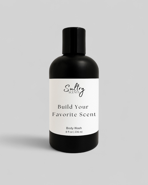 Sultry Scents black bottle of body wash to Create Your Own Body Wash Scent with custom fragrance options