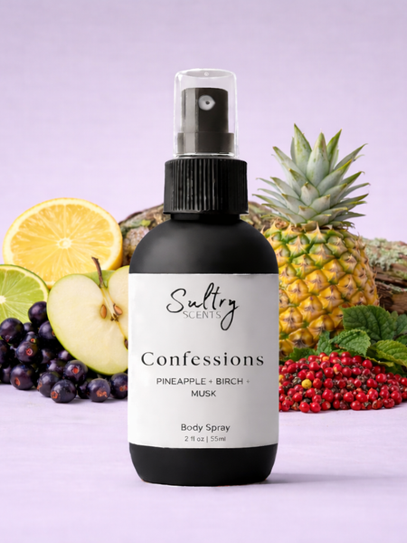 Sultry Scents Confessions Body Spray inspired by Creed Aventus with notes of pineapple, birch, and musk