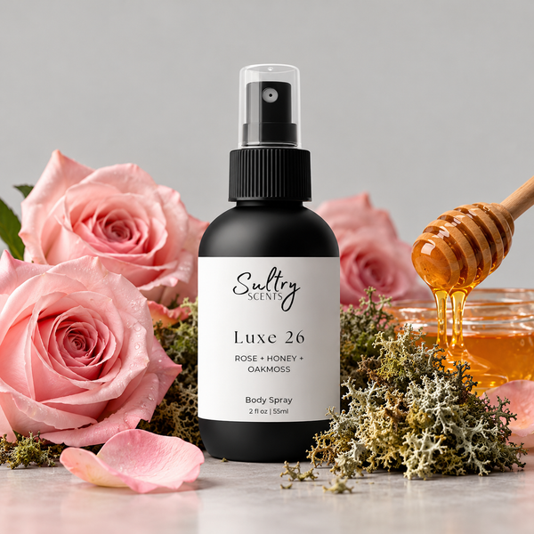 Sultry Scents Luxe 26 body spray featuring rose, honey, and oakmoss inspired by Downy Unstopables No. 26