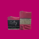 Sultry Scents Dragon Fruit Soap Bar handcrafted with pink and white layers and natural exfoliants