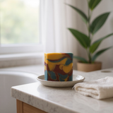 Sultry Scents Fall Flannel Soap Bar in a colorful design displayed on a bathroom countertop